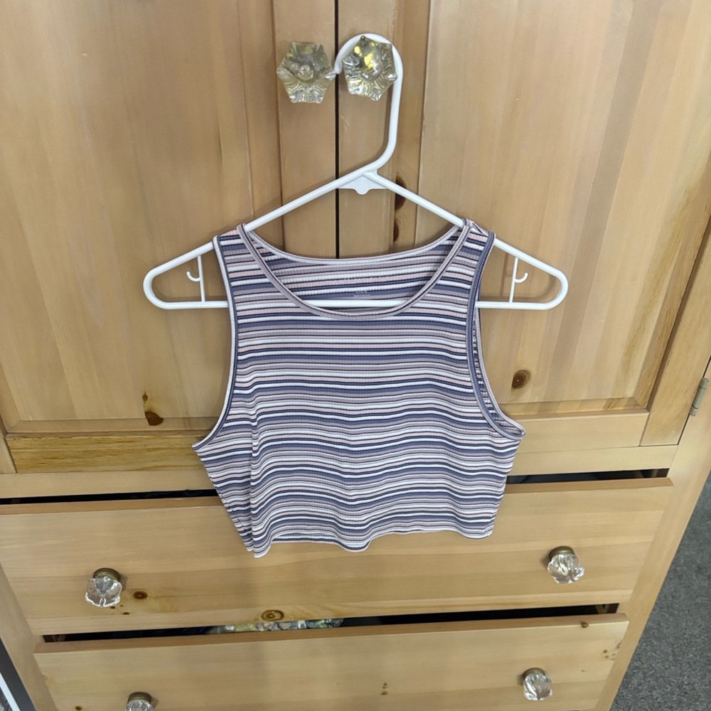 American Eagle Striped Sleeveless Crop Top - Pink and White